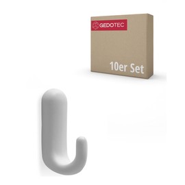Gedotec Coat Hooks Plastic GA98 Single Hooks Pack of 10 Including Mounting Material White Matt Hooks Invisible Mounting for Wardrobe and Wall Mounting Modern