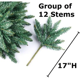 Package of 12 Artificial Canadian Pine Stems - PVC Pine Wire Branch Sprays for Christmas Tree Decoration, Holiday Décor, DIY Crafts - Size: 17"