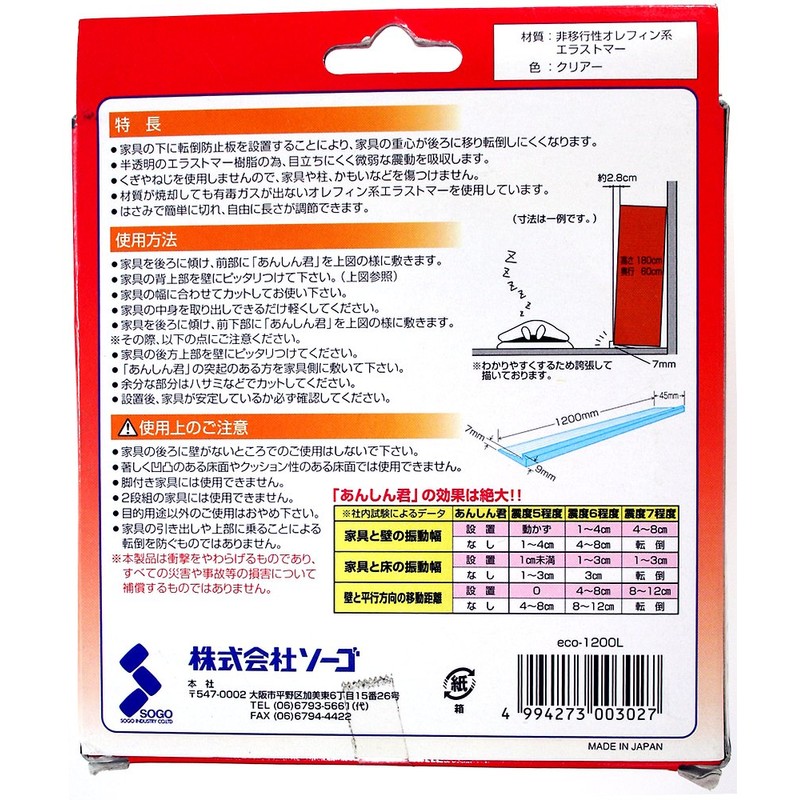 Sogo Co., Ltd. Eco Furniture Fall Prevention Stabilizer, 47.2 inches