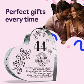 44th Birthday Plaque Gifts for Women Men - Aged to Perfection - Acrylic Heart Keepsake Gift for 44 Year Old Woman Man Her Him, 100mm x 100mm Present For Friends Family