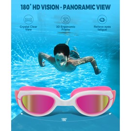 Aegend Polarized Kids Swim Goggles, Anti-Fog Swimming Goggles for kids Aged 6-11, Pink/White Frame - Polarized Gold