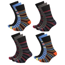 12 Pairs - Men's Bamboo Socks Super Soft Anti Bacterial Breathable Socks Colourful Stripe Design