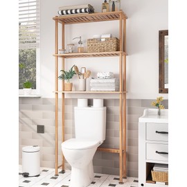 AmazerBath Over The Toilet Storage Shelf Bamboo, 3-Tier Over Toilet Organizer Rack, Freestanding Above Toilet Shelf for Bathroom, Laundry, Space Saver, Natural Color