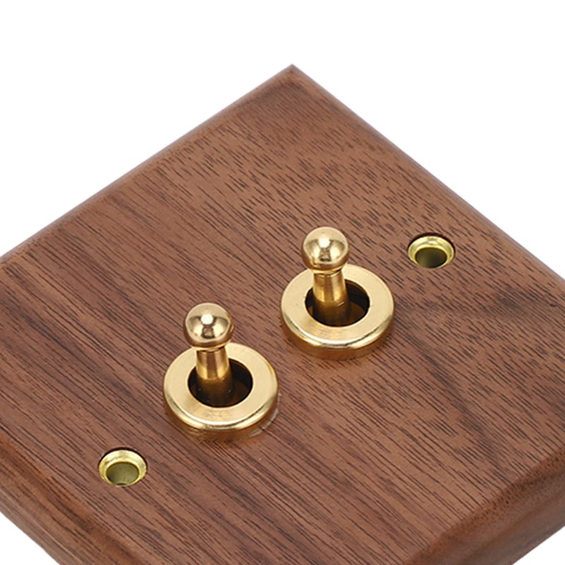 Double Toggle Switch Retro Walnut Wood Wall Mount Panel with