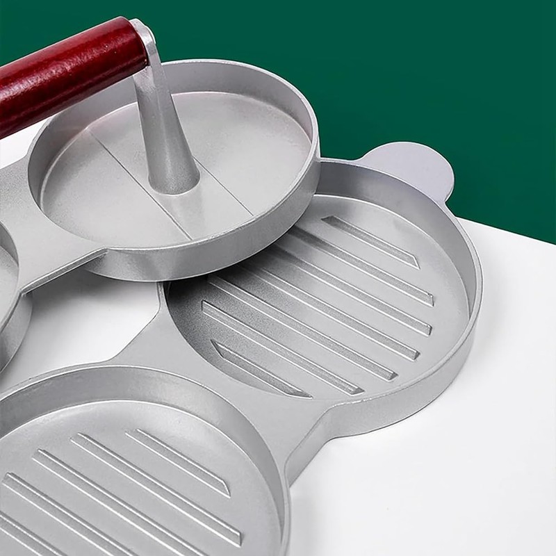 Double Hamburger, Aluminium Alloy Burger Patty Maker with Wooden Handle,