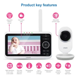 VTech VM350 Baby Monitor, 5" Screen, 1000ft Long Range, Night Vision, 2-Way Talk, Lullabies, Secured Transmission No WiFi