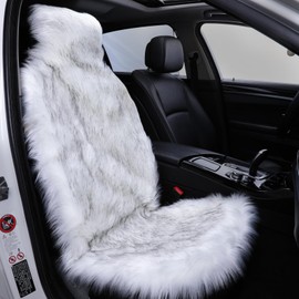 FLMAIPU Faux Sheepskin Car Seat Cover-Fluffy Fuzzy Soft Auto Seat Cushion for Automotive Universal Fits Most Car SUV Truck Minivan, Women1pc (Grey Tips)