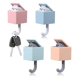 4 Juegos de Ganchos Creativos para Llaves,Ganchos de Perchero de Pared,Formas Animales Lindas,Ganchos Autoadhesivos Resistentes para Chamarra,Ganchos adhesivos de pared para Llavero, Bufanda, Sombrero