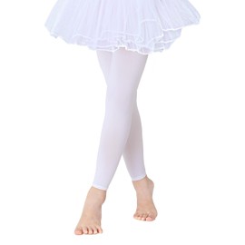 LUCKELF Girls Footless Tights Soft Ballet Dance Tights for School Uniform Skirts Semi Opaque(Toddler/Little Kid/Big Kid) (US, Age, 6 Years, 10 Years, White)