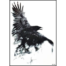 GS912 Tattoo 8.2''X5.7'' Raven crow black bird Temporary Tattoo Large Body Art Waterproof beauty fashion men women child kid Cute stickers cartoon