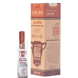 Beef Snob Snack Sticks - Jalapeño Flavor - 1 Ounce Snack - 20 Meat Sticks Per Box - High Protein Snack, Sugar Free Snack, Keto Friendly, Gluten Free Jerky Sticks