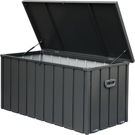 Donext 120 Gallon Gallon Storage Deck Box, Outdoor Waterproof Heavy Duty Deck Storage Box, Lockable, Lockable Large Storage Container for Patio Furniture for Garden Tools and Pool Supplies, Black
