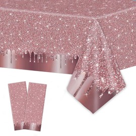 Pack of 2 Pink Sequin Tablecloth, Easy to Clean Pink Foil Tablecloth, Rectangular Party Tablecloth for Thin, Party Tablecloth for Valentine's Day, Birthday Party, Home Party (137 x 274 cm)