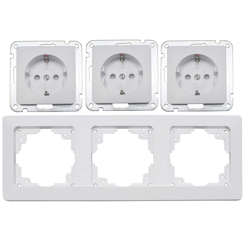 Milos 3-Way Socket Flush-Mounted White 3x Sockets with Increased Touch