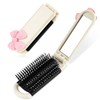 Portable Travel Brush, Mini Hair Brush with Mirror Massage and Pocket Brushes DIY Bows Foldable Hairbrush Compact Wet Brushes for Women Men Small Styling Tool for Gym, Bag, Purse (Milky White)