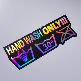 folien-zentrum Hand Wash Only 17 x 6 cm Car Sticker Oilslick Black Colour Changing Rainbow Flip Flop Hologram Metallic Effect JDM Tuning Sticker Decal Fun