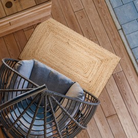 Jute Braid Natural Rug 2X3' -Natural Linen Color, Hand Woven & Reversible for Living Room Kitchen Entryway Rug,Jute Burlap Braided Rag Rug 24x36 inch, Rustic Rug,Natural Look Rug