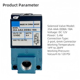 DC 12V 5.4W Solenoid Valve, 3-Port Electronic Boost Control Solenoid Valve, Carbon Steel Dispensing Machine Valve with Brass Fitting, 6mm Threaded Connector (35A-AAA-DDBA-1BA)