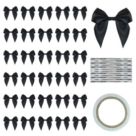 FuninCrea Satin Ribbon Bows, 30 Pack 7cm X 7cm Mini Bows with Double-Sided Adhesive Tape and Gift Wire for Decorate Christmas Gifts, Headdresses, Product Packaging, Toys, Wedding, Party (Black)
