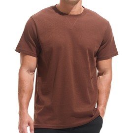 VEIISAR Men's Mini Waffle Knit Crew Neck T-Shirt - 190gsm Ultra-Fine Textured Cotton Tee - 1mm Micro Grid Breathable Top（ Brown XL）