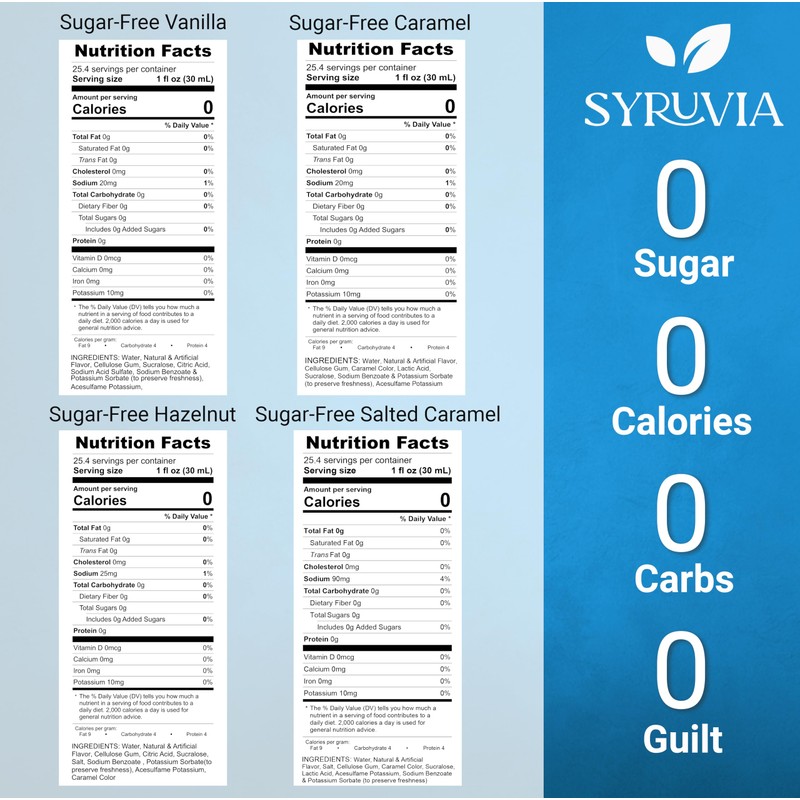 Syruvia Coffee Syrup Variety Pack Sugar Free Vanilla, Caramel, Hazelnut