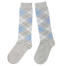 Weri Spezials Unisex Cotton Argyle Knee Socks for Children and Adults Rombe Pattern Riding Socks, lightblue