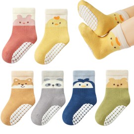 Paquete de 6 Calcetines Antideslizantes para Bebé, Calcetines de Algodón Lindo para Niños y Niñas, Con Agarre Anticaída y Diseño Adorable, Suaves y Cómodos, (MX/US, Edad, 1 Año, 3 Años, Bebé, A)