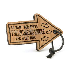 Fashionalarm Keyring "So sieht der Beste Parschirmspringer" | Wooden Arrow with Engraving | Gift Idea Parachute Jumping Hobby, brown, rustic