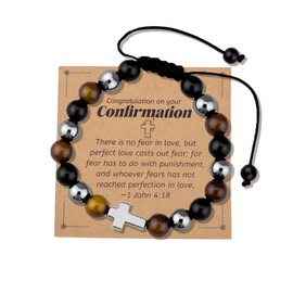 Confirmation Cross Bracelet for Men Christian Religious Confirmation Gifts for Him Catholic Confirmations Gift Ideas Godson Grandson Nephew Brother Cousin Male Blessing Prayer Faith Confirmations Gift
