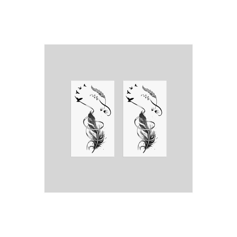 Oottati 2 Sheets Small Tiny Temporary Tattoo Stickers Black Feather