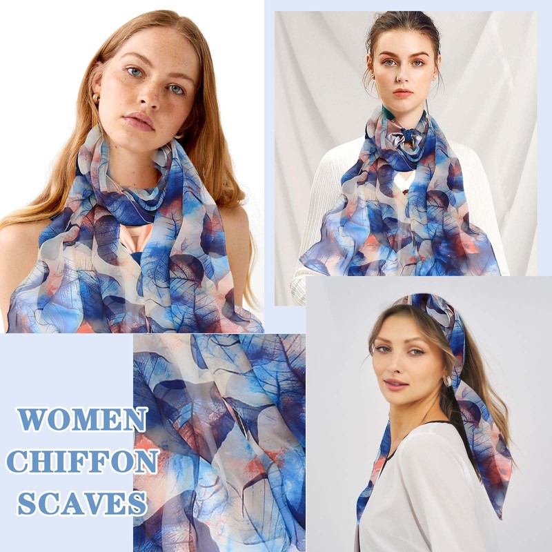 GWAWG Summer Scarf Women's Thin Chiffon Scarf, Leaf Blue
