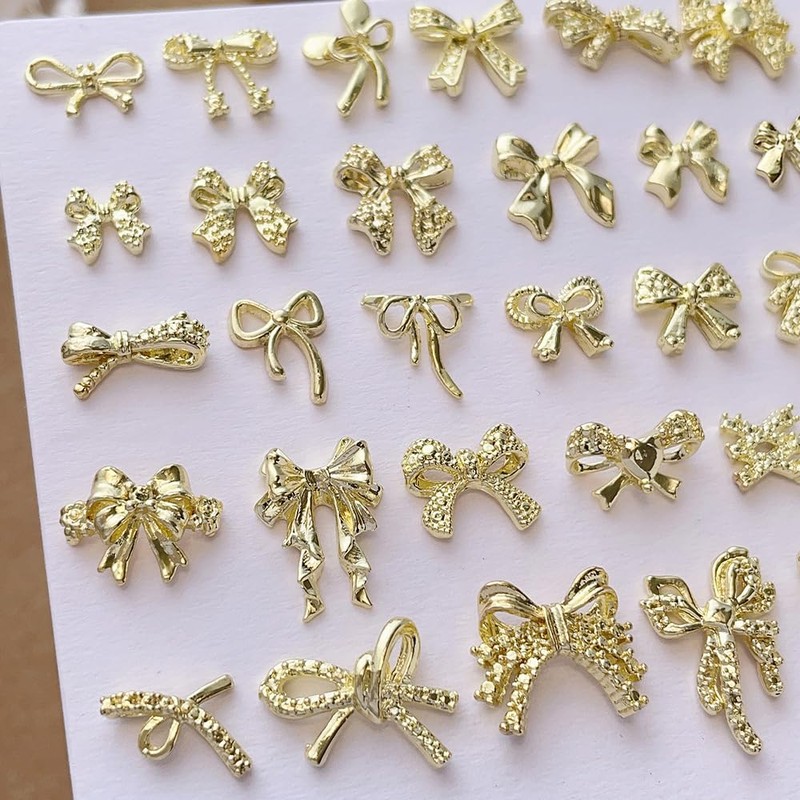 34 Pezzi Metallo Bow Nail Charms Oro 3D Dolce Fiocco