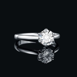 JewelryPalace Classic 1.5ct Round Cut Moissanite Solitaire Engagement Rings for Women, 14K White Gold Plated 925 Sterling Silver Promise Ring for Her, Simulated Diamond Anniversary Wedding Rings L