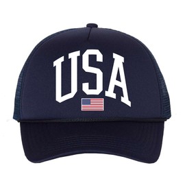 USA1 Trucker Hat with American Flag – Adjustable Mesh Back Baseball Cap – Patriotic Snapback for Men & Women – Black Casual Outdoor Hat - Navy