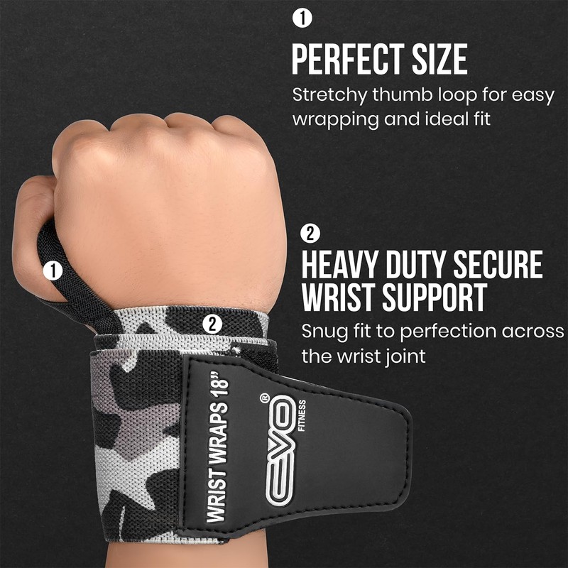 EVO Fitness Pair of 18” Deep Black Weight Lifting Wrist