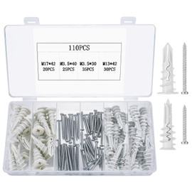 110 Pcs Self Drilling Plasterboard Fixings Heavy Duty, Raw Plugs and Screws for Plasterboard Wall Plugs and Screws, Nylon Drywall Hollow Cavity Wall Fixings Anchors Screws and Drywall Anchors (White)