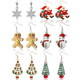 6 Pairs of Earrings Christmas Earring Set Christmas Decorations, Decorative Christmas Earring Set Christmas Decoration, Earrings Christmas LED for Women, Hanging Christmas Earrings, Alloy materials