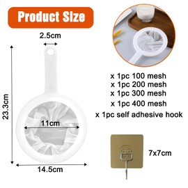 RAFIYU 4 Pcs Nylon Fine Mesh Strainer, Kitchen Sieve Plastic Household Sieve, Ultra-Fine 100/200/300/400 Mesh Filter Net with Handle Hook, Milk Juices Tea Cheese Filter Strainer Handheld