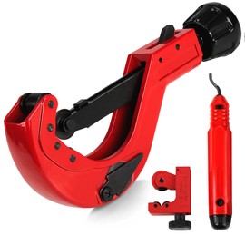 3Pcs Tubing Cutter Set with Fast Quick-Adjust - 1/4" to 2-1/2" Outside Diam. for Copper Pipe, PVC, Plastic, Aluminum with Extra Cutting Wheel, Deburring Tool, Mini Tubing Cutter Tool 1/8" to 7/8"