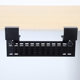 AEONS Under Desk Cable Management Tray Wire Cord Organizer Removable C Clamp Mount No Drill Computer Cord Raceway and Modesty Panel, Black, 16-inch