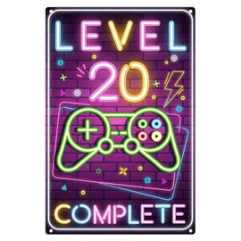 Tarklanda Retro Blechschild 20. Geburtstag Junge, Level 20 Complete, 20 Jahre Geburtstag Deko, lustiges Geburtstagsschild 20, Geschenk Geburtstagsgeschenk für Jugendliche Jungs Zocker