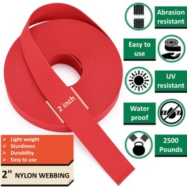DEYACE 2 Inch Nylon Webbing Strap with Plastic Tri-Glide Slide Clips, 10 25 50 Yards Heavy Duty Nylon Strapping for Indoor or Outdoor Gear, DIY Crafting, Repairing