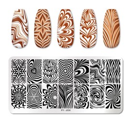 MWOOT 3 Pieces Nail Stencil Stamp, Geometry Lines Theme Nail Stamping Plate, Marble Pattern Nail Art Stamp Plate, Nail Art Plates, Nail Stamping Manicure Tool Kit