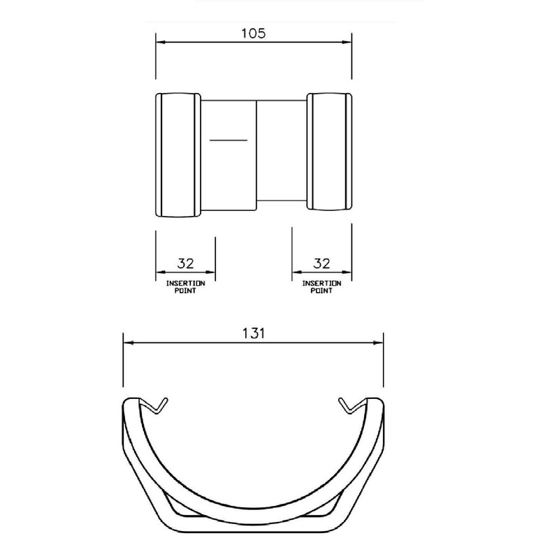 FLOPLAST 114mm Square to 112mm Round Gutter Adapter - Black