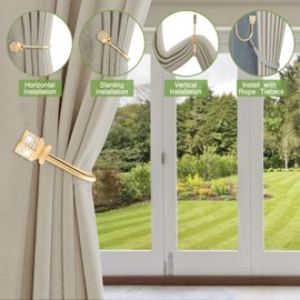 Curtain Holdbacks Gold Crystal Curtain Tiebacks Hooks for Curtains Decorative Drapery Holdback Wall Mounted Heavy Duty Metal Curtain Holders Pullbacks for Drapes Pair