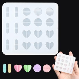 Pill Molds for Making Pills Capsule Silicone Filling Fillers Presser Maker Mould Tools for Quicksand Resin Tablet Pendant Keychain Jewelry Crystal Flowers Square Making Casting, Shaker Heart Shapes