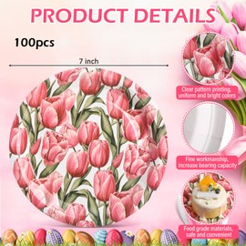 Havawish 100 Pcs Wedding tulip Round Paper Plates 7 Inches Summer Paper Plates Disposable Spring Floral Party Decorations for Picnic Dessert Tea Party Bridal Shower Birthday Wedding Anniversary