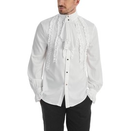 TZMAPU Men's Gothic Medieval Renaissance Vampire Costume Victorian Steampunk Shirt (White, XX-Large)