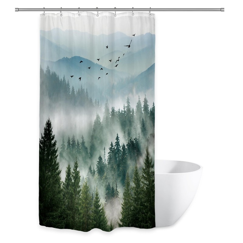 Riyidecor Small Stall Mountain Shower Curtain 36Wx72H Inch Green Rv
