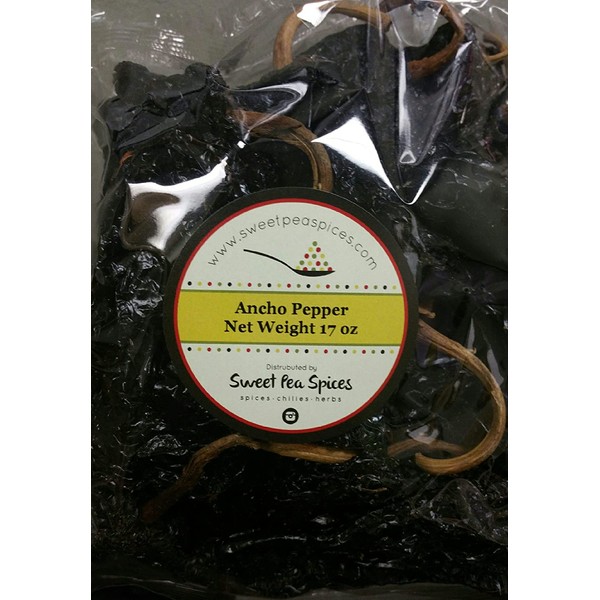 Chile Ancho 17 oz Ancho Chili Peppers, Dried Poblano Pepper, Mild to Medium Heat, Sweet & Smoky Flavor
